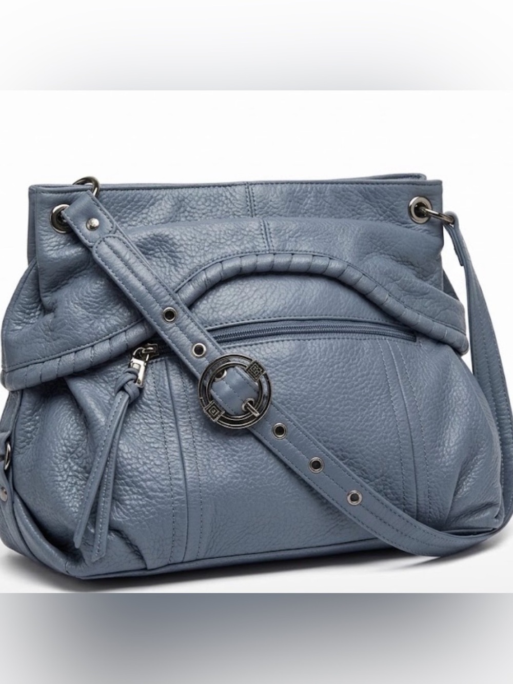 Stone Mountain Elegant periwinkle Blue Leather Shoulder Bag